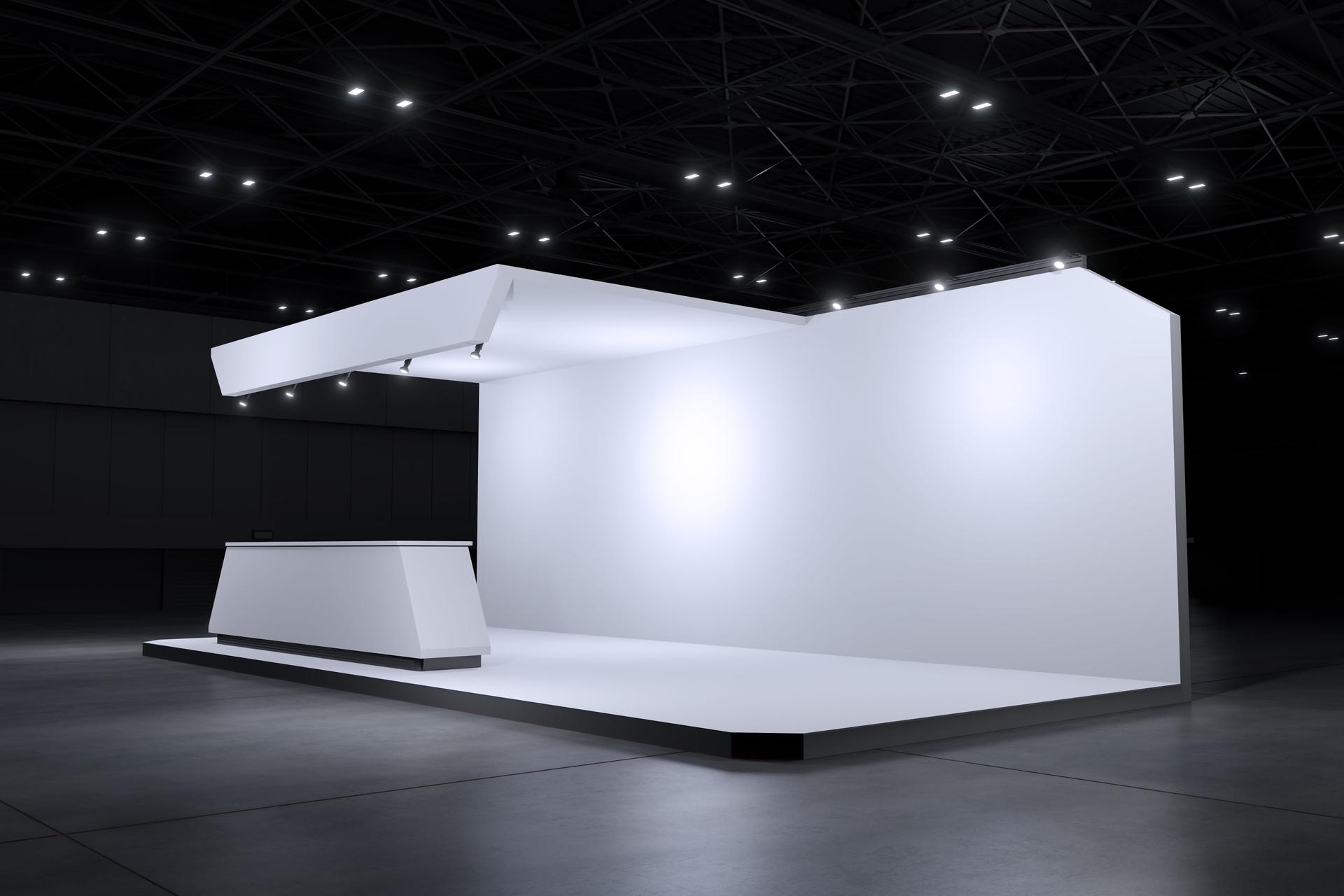 Exhibition stand for mockup and Corporate identity,Display design.Empty booth Design.Retail booth elements in Exhibition hall.booth Design trade show.Blank Booth system of Graphic Resources.3d Background for online.3d render.