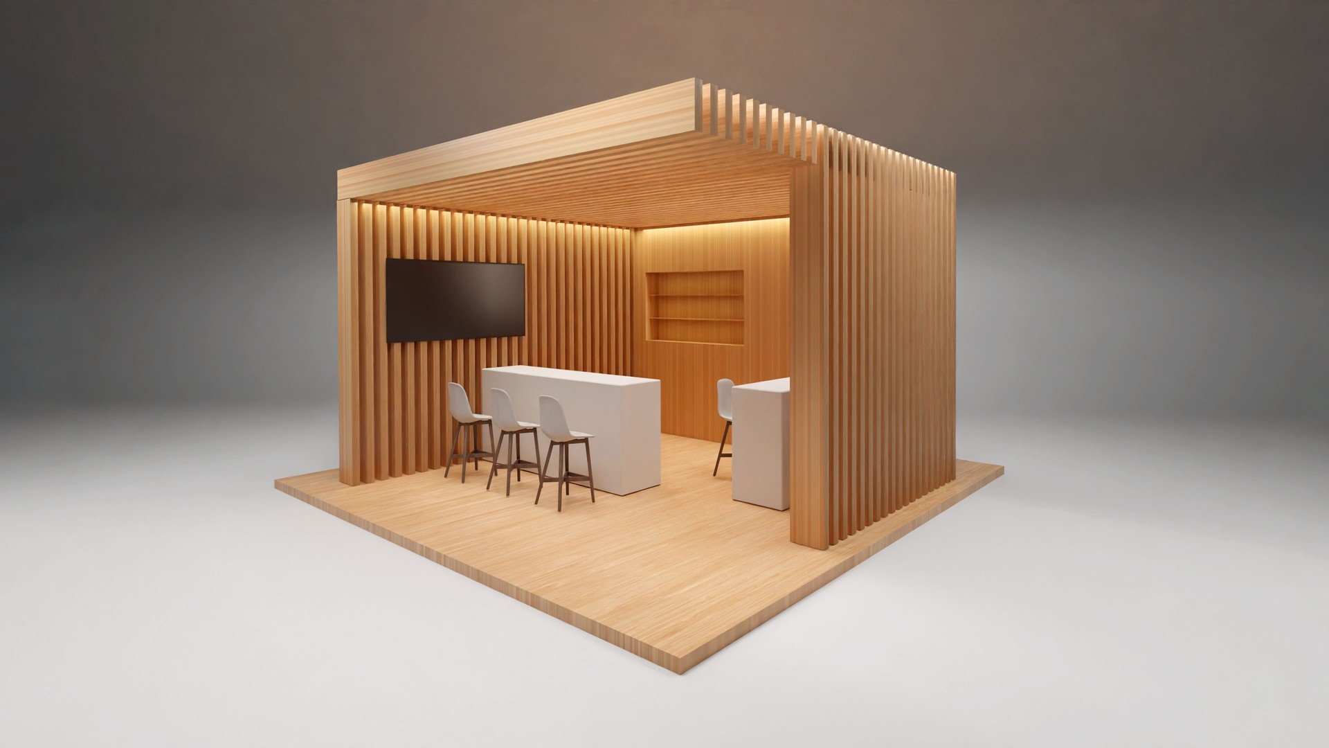 Empty Wood Exhibition Booth Mockup, 3d render